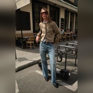 Zara FAUX SUEDE JACKET WITH BRAIDED TRIMS Size XL